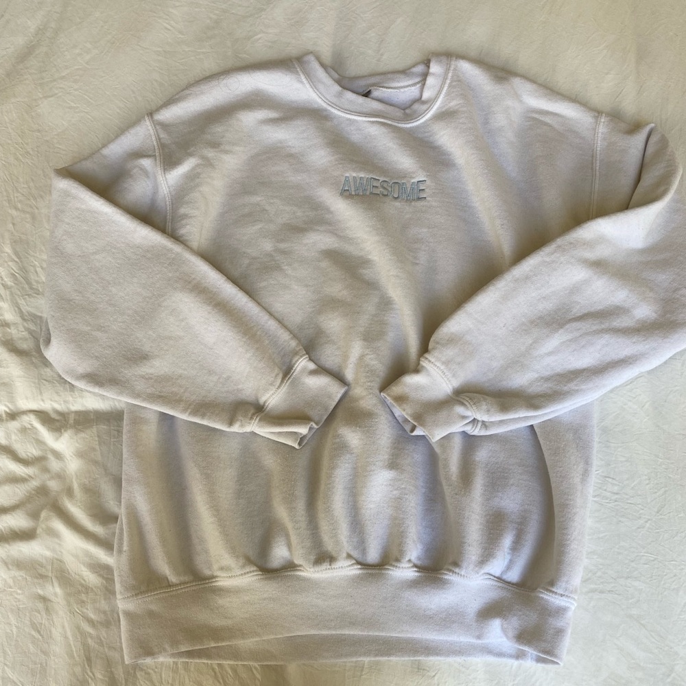 white awesome crewneck